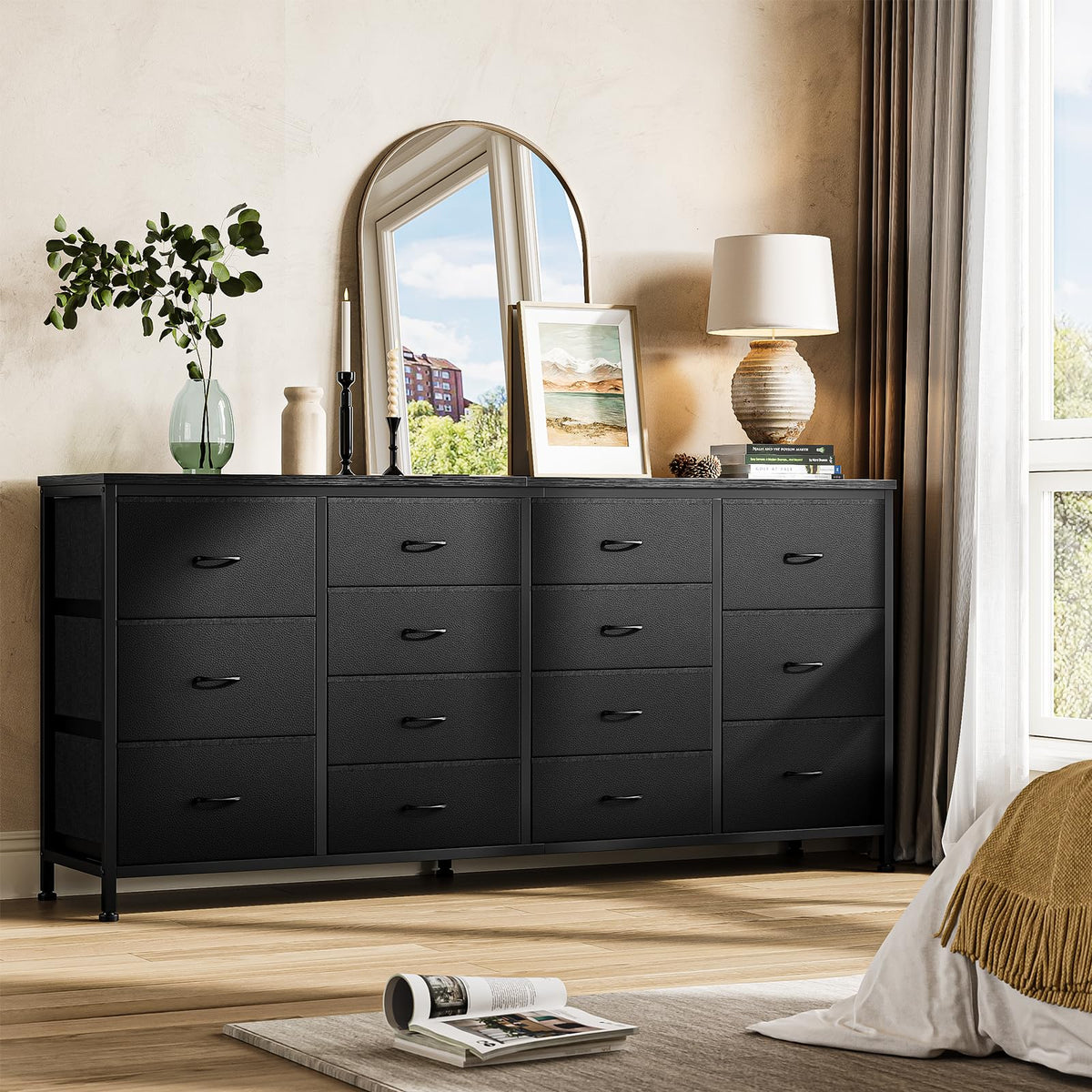 Black 14 Drawer Dresser TV Stand E18245