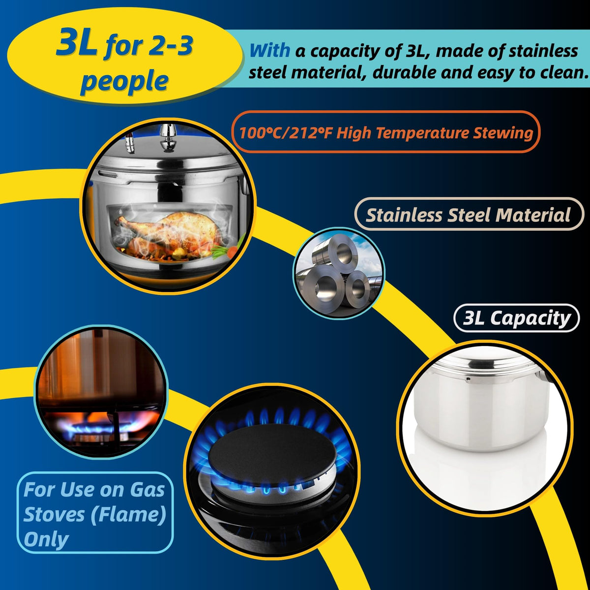 3L Stainless Steel Pressure Cooker N456