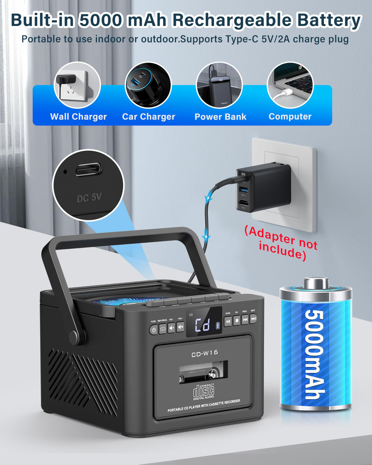 Boombox Cassette CD Player Combo with Bluetooth Q4612