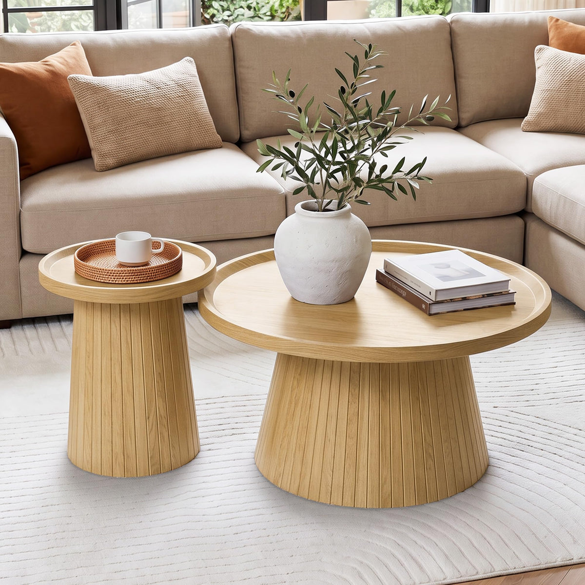Coffee Table Set of 2 Fluted Drum H403459