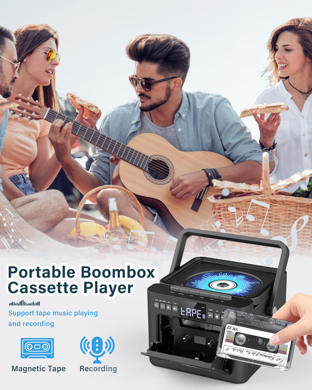 Boombox Cassette CD Player Combo with Bluetooth Q4612