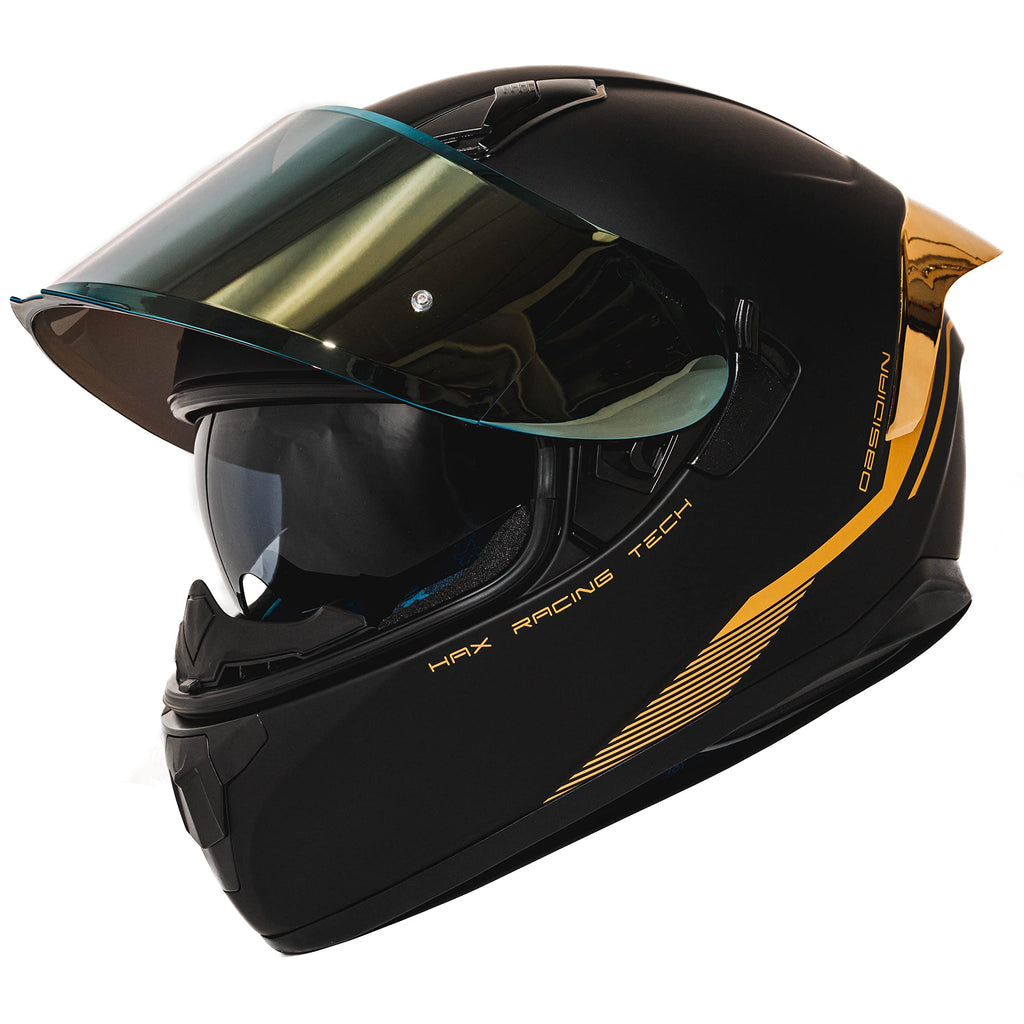 Full Face Dual Visor Adult Motorcycle Helmet Matte Black Gold C192