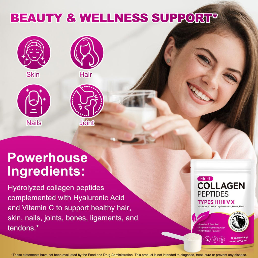 Unflavored Hydrolyzed Collagen Peptides Powder 16 OZ I90925