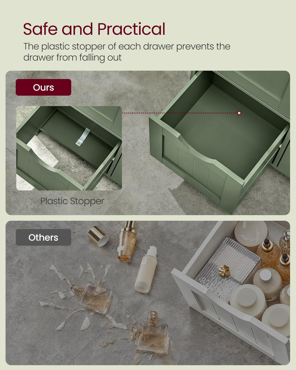 Forest Green 3 Drawer Bathroom Floor Storage Cabinet R38752