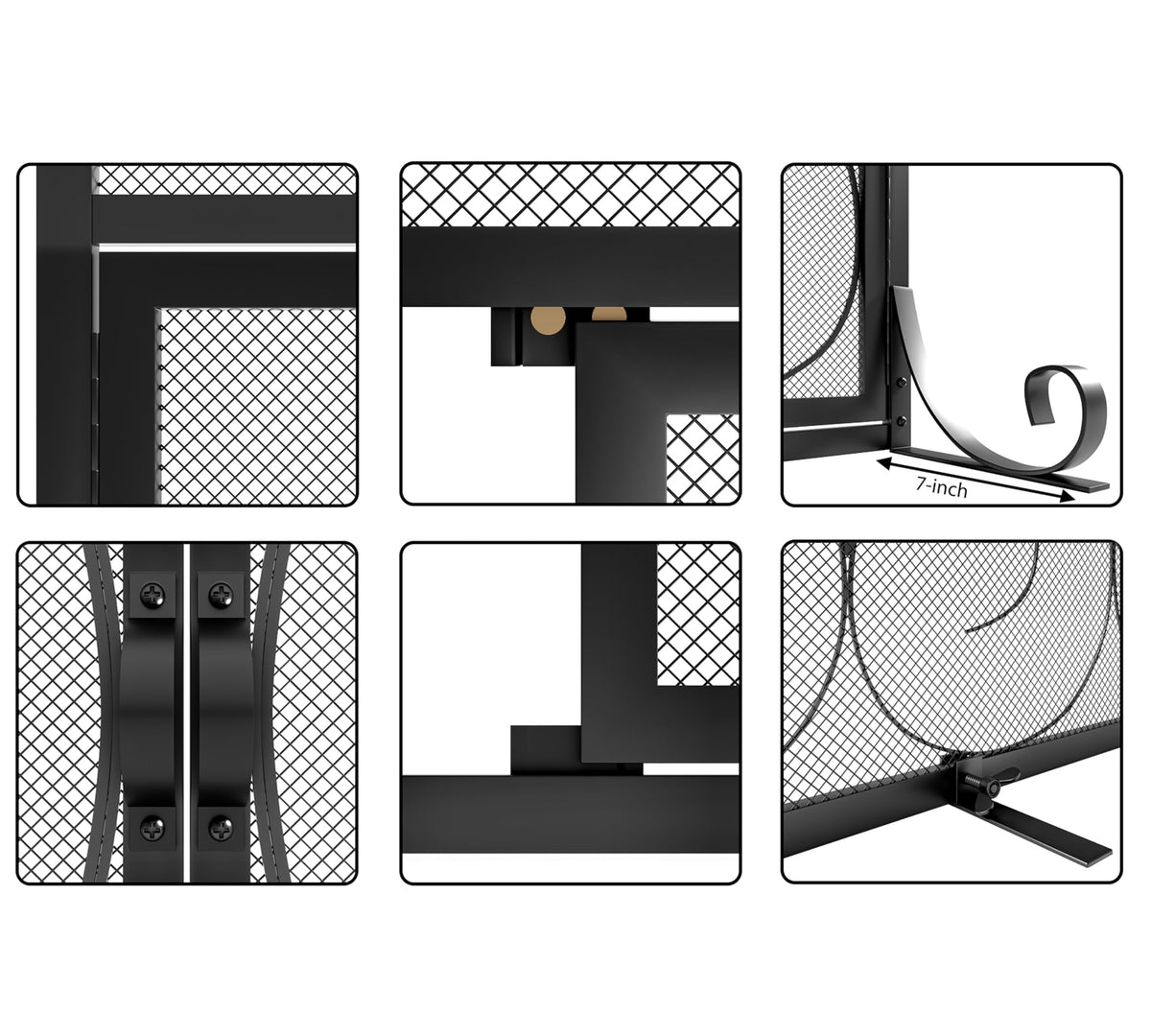 Flat Fireplace Screen with Hinged Doors Wrought Iron Mesh Black Q623
