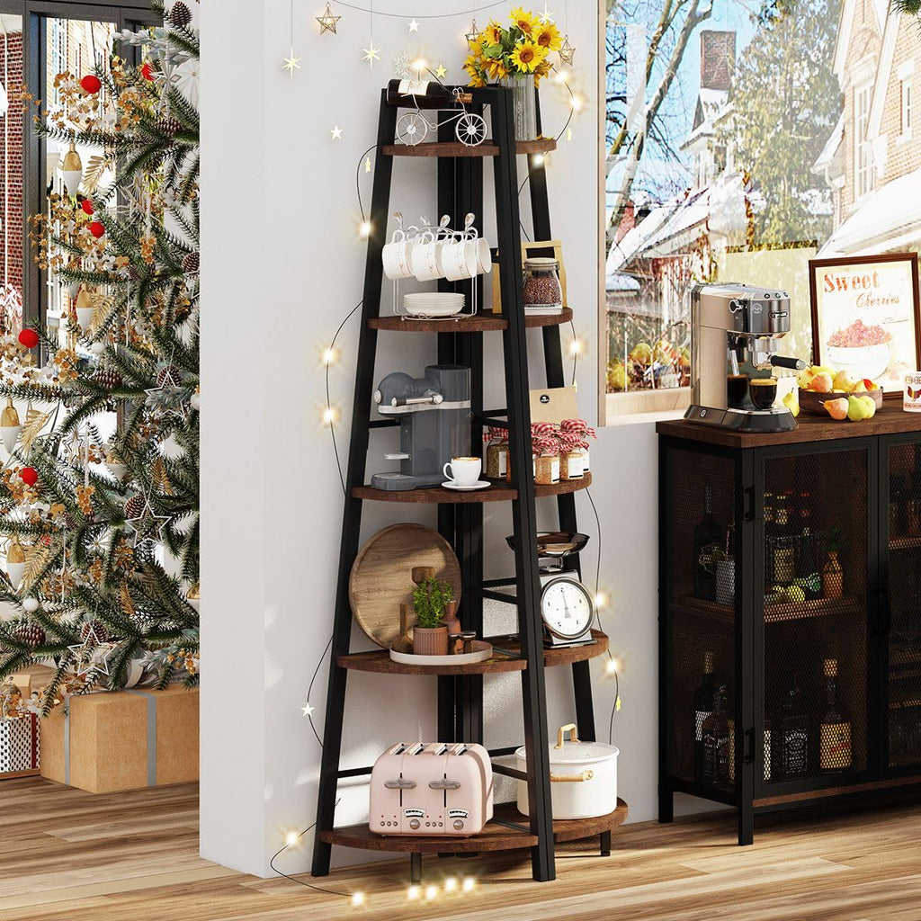 5-Tier Black Metal Wood Corner Bookshelf M839