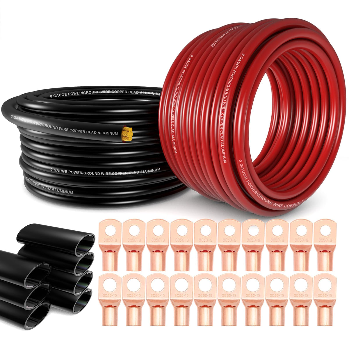 1/0 Gauge Battery Cable Kit 40ft Red/Black CCA Wire W4273