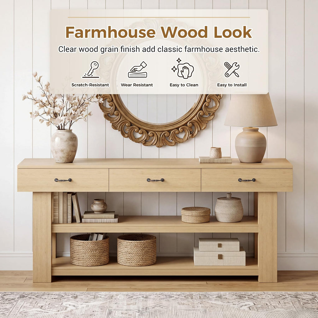 Oak Console Table with Drawers I690