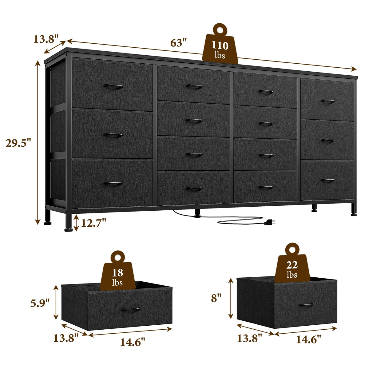 Black 14 Drawer Dresser TV Stand E18245