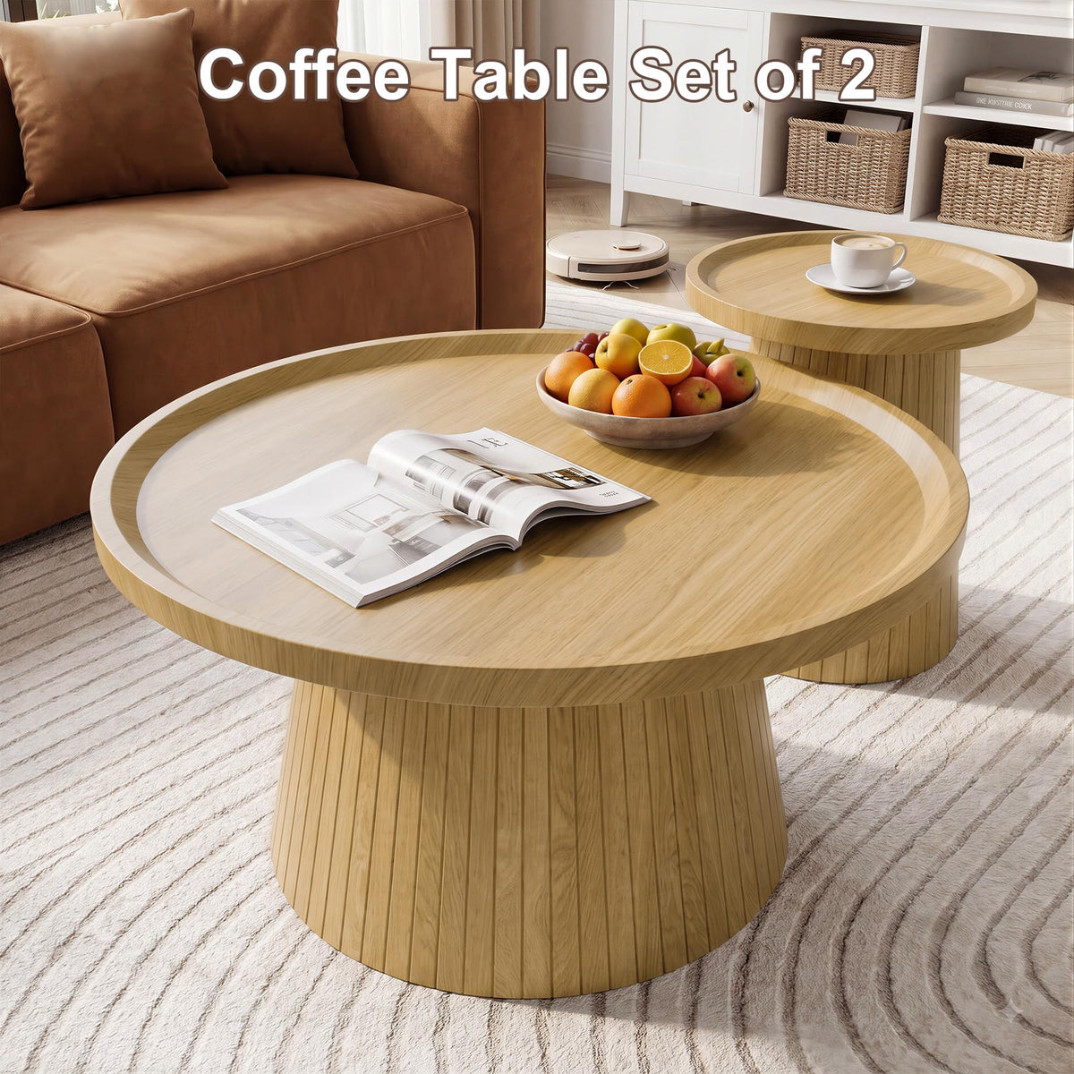 Coffee Table Set of 2 Fluted Drum H403459