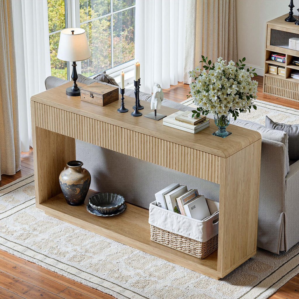 59'' Oak Console Table with Drawers E931