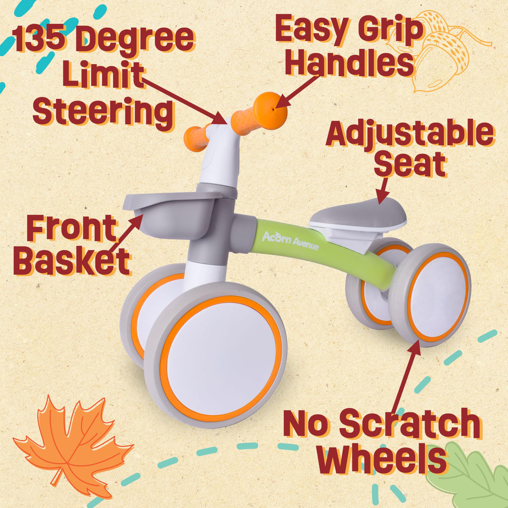 12-24 Month 4 Wheels Adjustable Seat Baby Balance Bike with Storage Basket R856