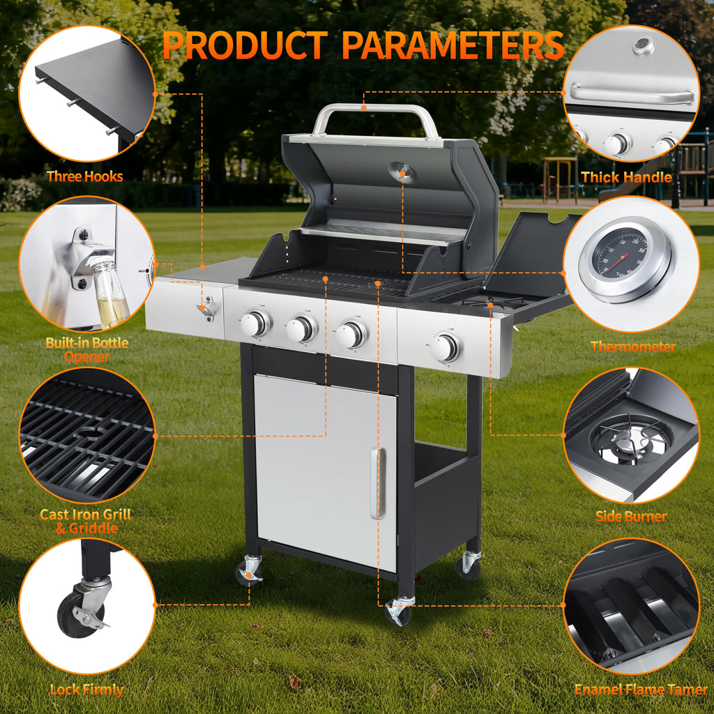 3-Burner Propane Gas Grill with Side Burner N4687