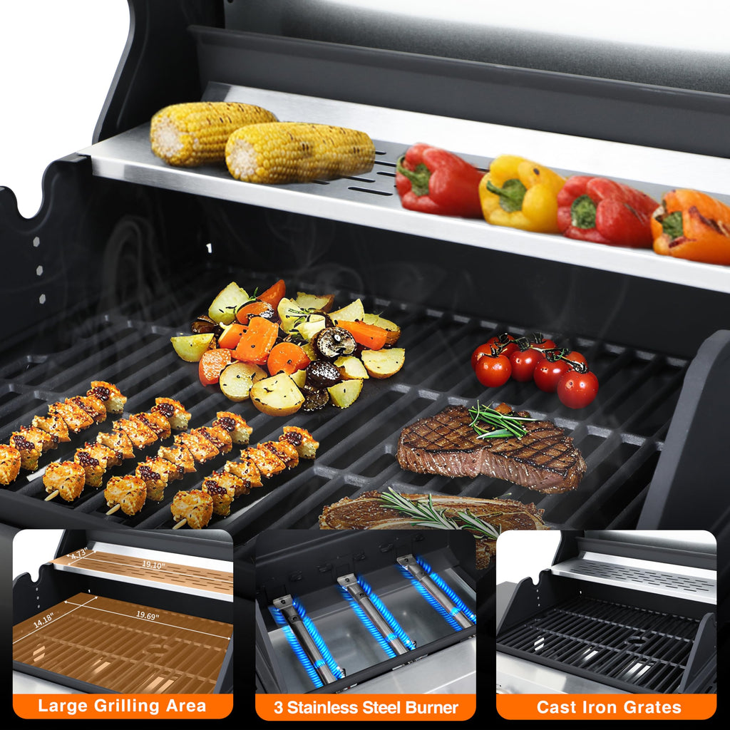 3-Burner Propane Gas Grill with Side Burner N4687