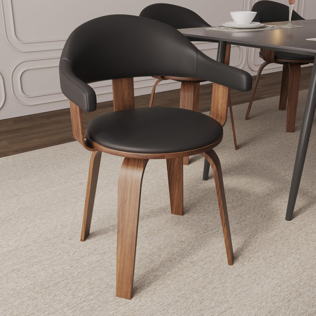 Black Leather Upholstered Swivel Dining Chair with Armrests O9136
