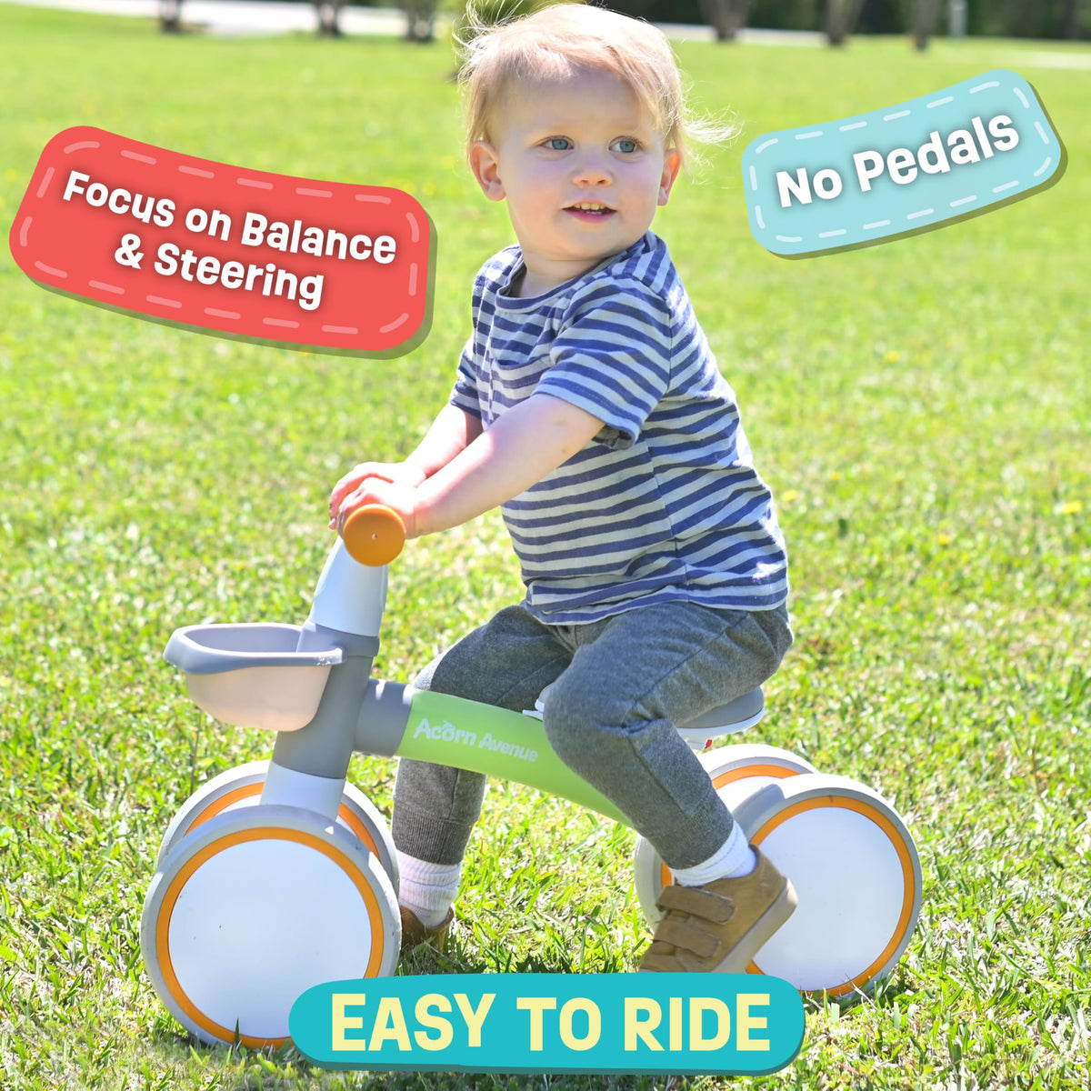 12-24 Month 4 Wheels Adjustable Seat Baby Balance Bike with Storage Basket R856