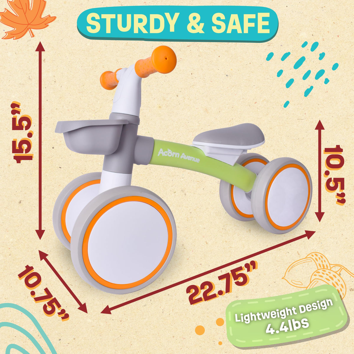 12-24 Month 4 Wheels Adjustable Seat Baby Balance Bike with Storage Basket R856