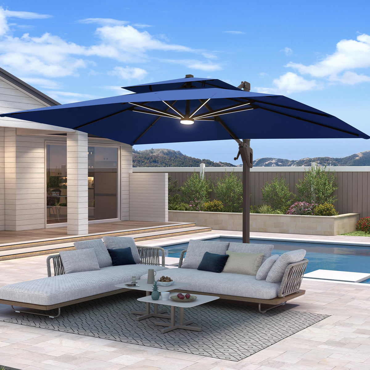 10 X 13 FT Cantilever Patio Umbrella with Base & Lights R728915