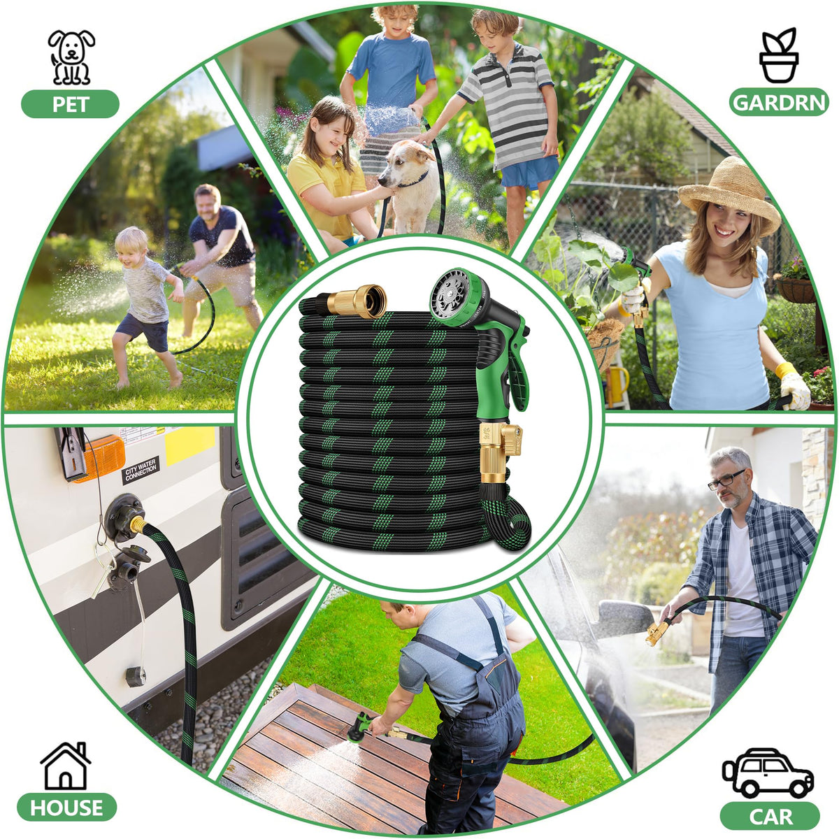 100 ft Lightweight Flexible Garden Hose with 10-Function Nozzle K124663