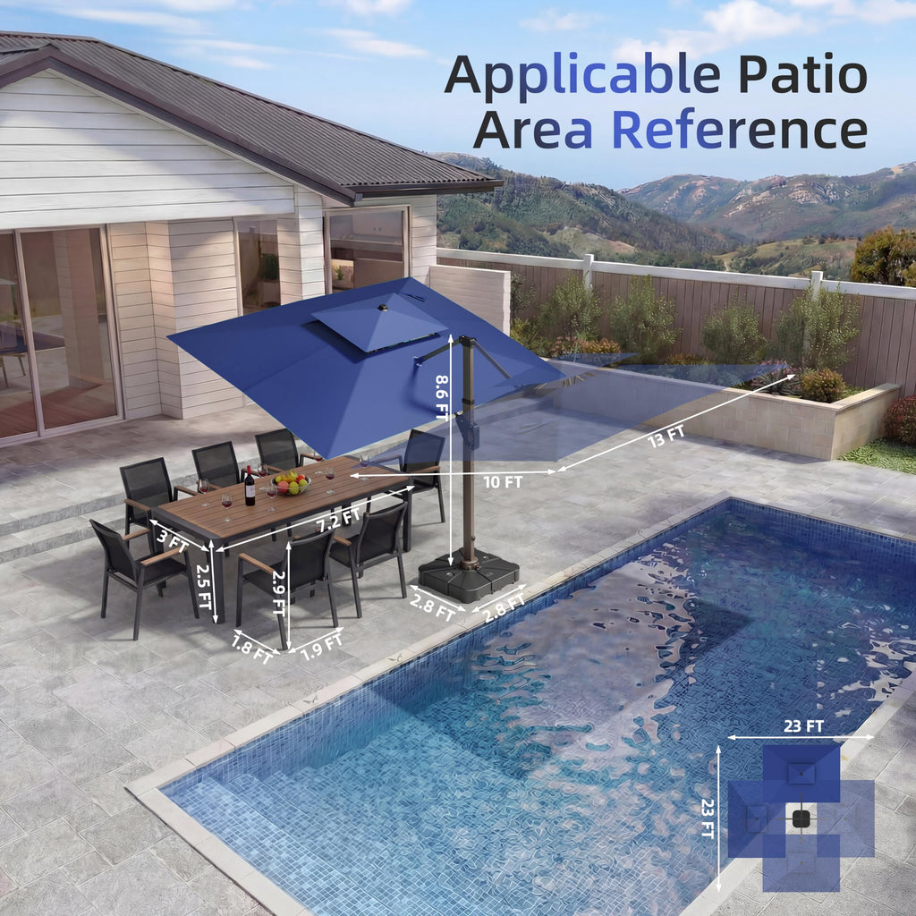 10 X 13 FT Cantilever Patio Umbrella with Base & Lights R728915