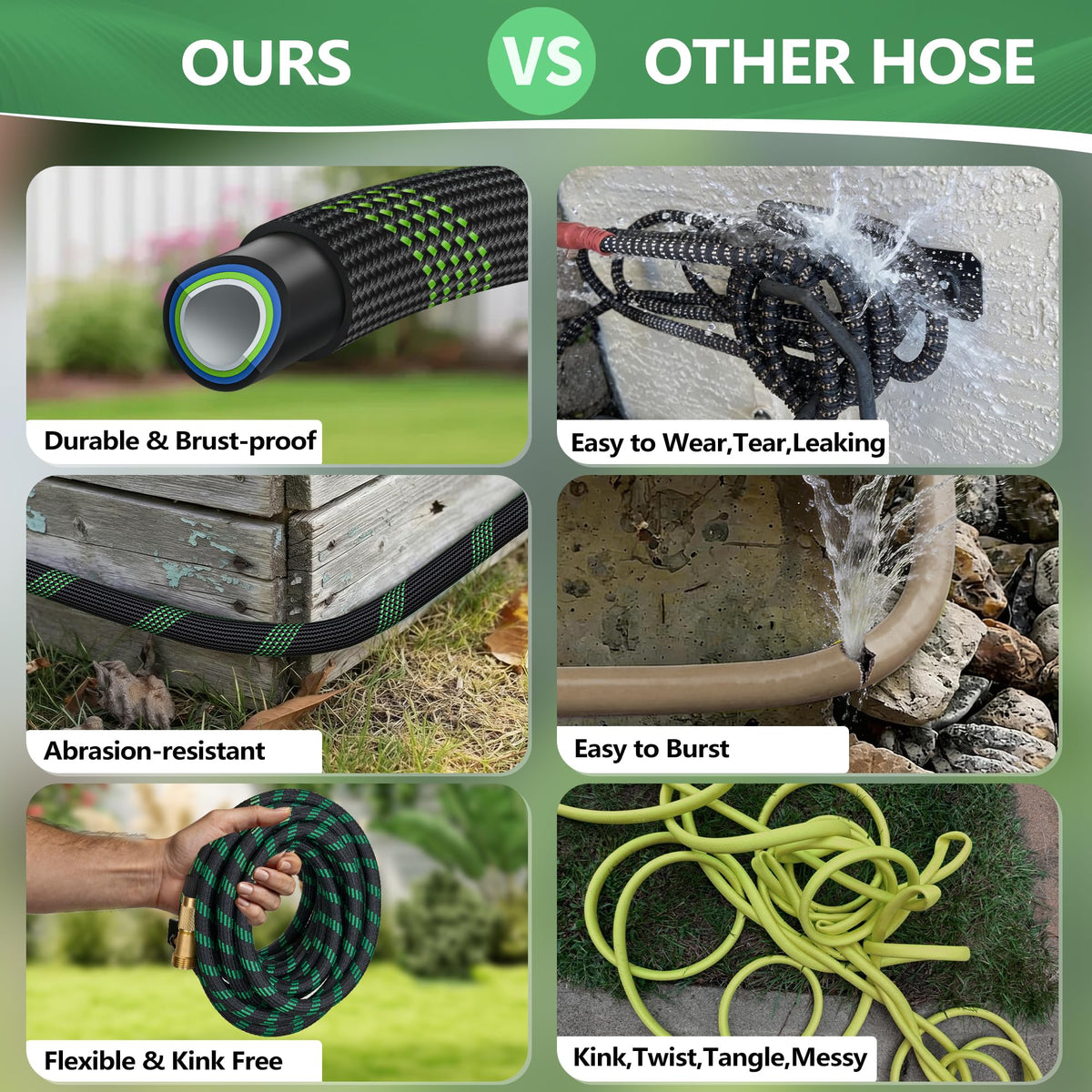 100 ft Lightweight Flexible Garden Hose with 10-Function Nozzle K124663