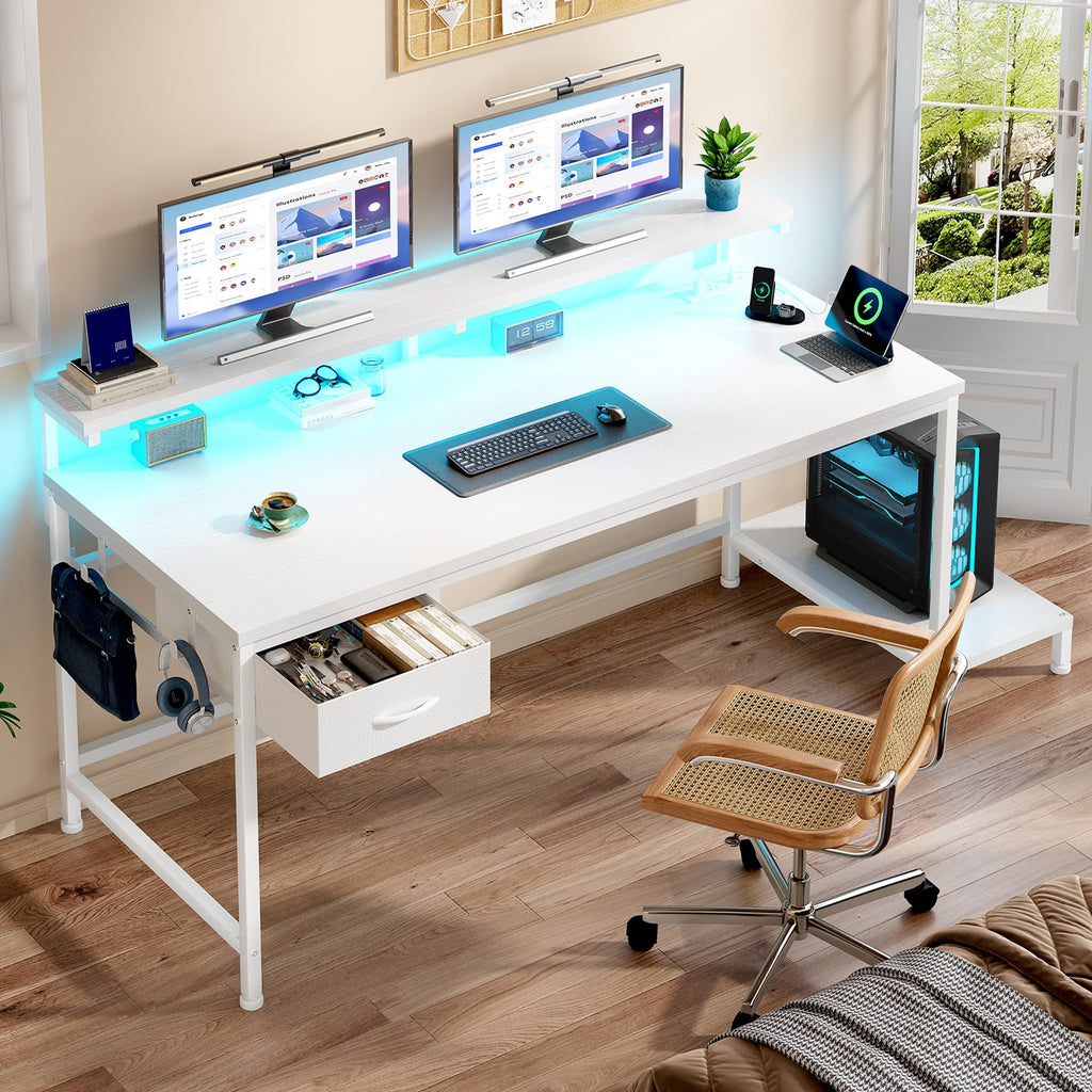 White Computer Desk with Power Outlet S173765
